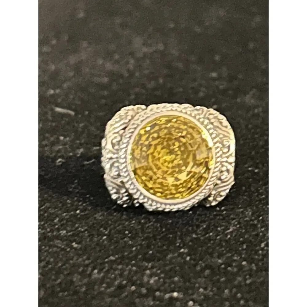 Sarda Sterling Silver 925 Filigree Peridot Statement Ring - Size 7